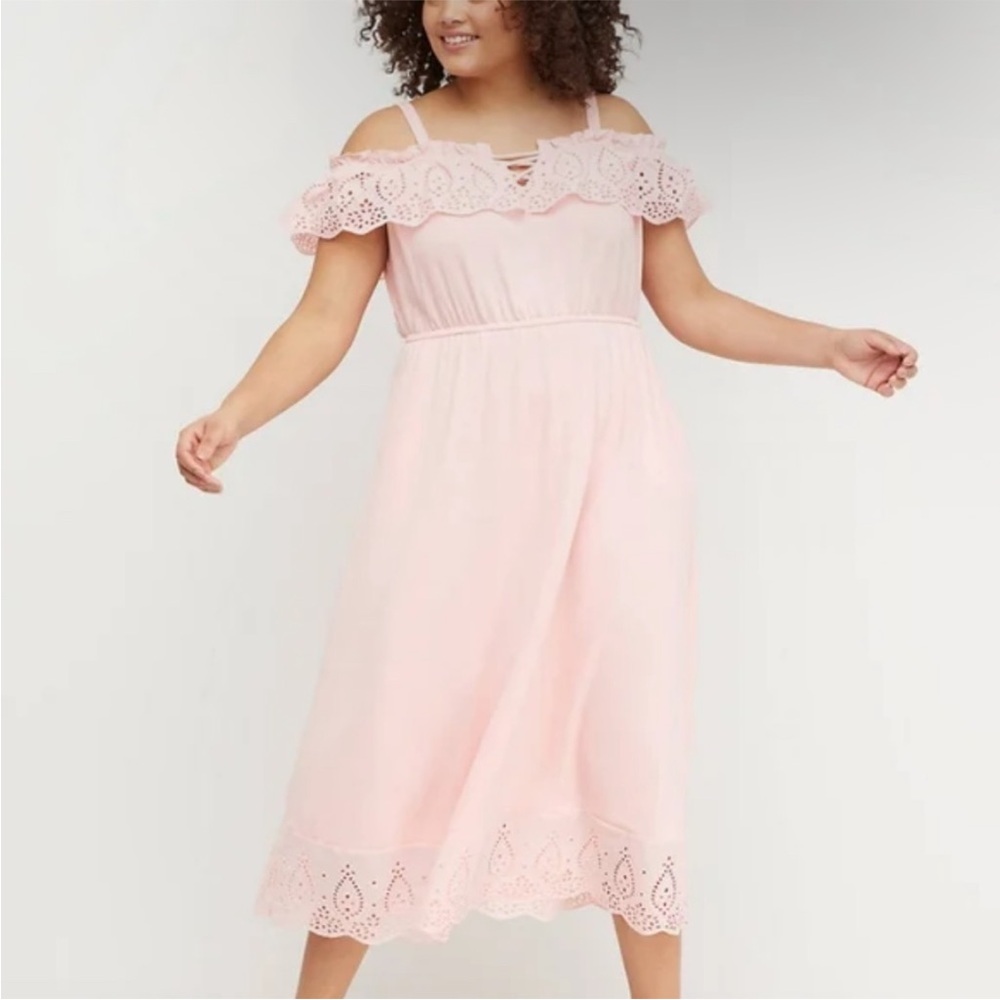 Lane Bryant Pink Off-Shoulder Lace Summer Dress